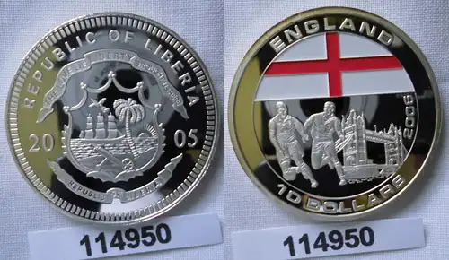 10 Dollar Farb Silber Münze Liberia 2005 Fussball WM 2006 England (114950)