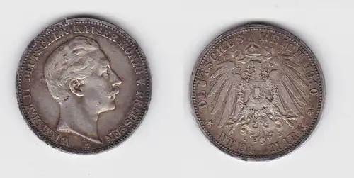 3 Mark Silbermünze Preussen Kaiser Wilhelm II 1910 Jäger 103  (111140)