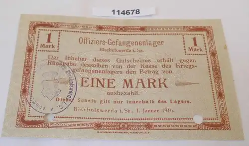 1 Mark Banknote Offiziers Gefangenenlager Bischofswerda 1.1.1916 (114678)