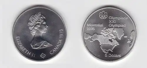 5 Dollar Silber Münze Canada Kanada Olympiade Montreal Weltkarte 1973 (116479)