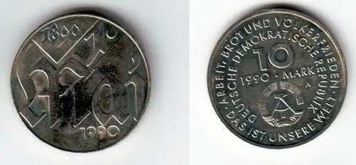 DDR Gedenk Münze 10 Mark 100.Jahre 1.Mai Feiertag 1990 (112147)