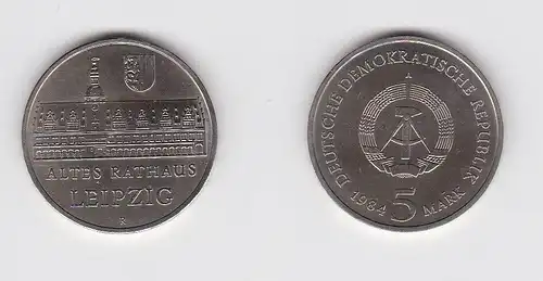 DDR Gedenk Münze 5 Mark Leipzig altes Rathaus 1984 (129785)