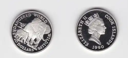 10 Dollar Silbermünze Cook Inseln 1990 Bedrohte Tierwelt Elefanten (115165)
