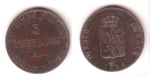 Kupfer Münze 3 Pfennig Anhalt 1840 A (115221)