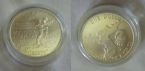 1 Dollar Silber Münze USA 1991 Erinnerung Korea Krieg Stgl. (135396)