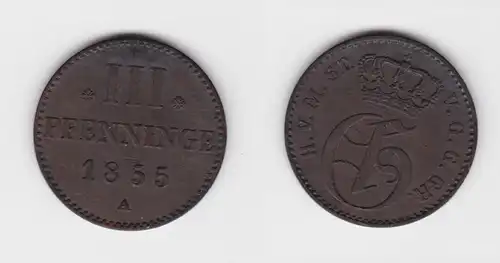 3 Pfennig Kupfer Münze Mecklenburg Strelitz 1855 A f.vz (151216)
