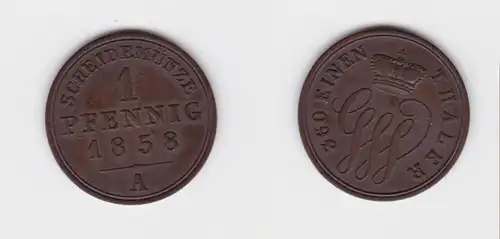 1 Pfennig Kupfer Münze Schaumburg Lippe 1858 A vz (151147)