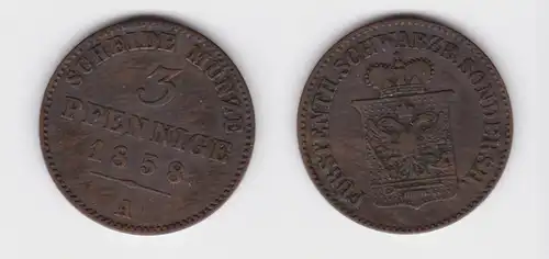 3 Pfennig Kupfer Münze Schwarzburg-Sondershausen 1858 A ss (151123)