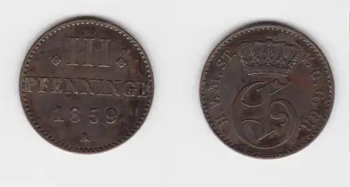 3 Pfennig Kupfer Münze Mecklenburg-Strelitz 1859 A ss (151190)