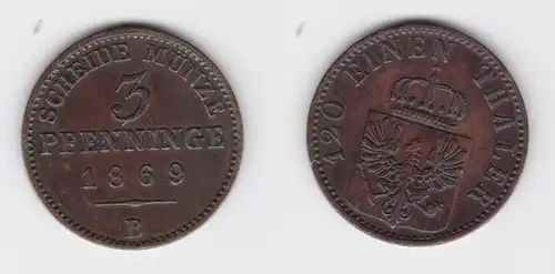 3 Pfennig Bronze Münze Preussen 1869 B ss+ (151482)