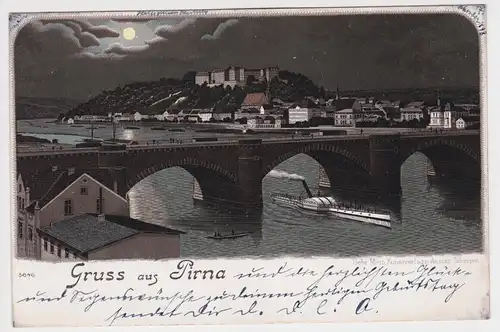 900235 Lithographie Ak Gruss aus Pirna - Totalansicht  mit Schloss Sonnenstein