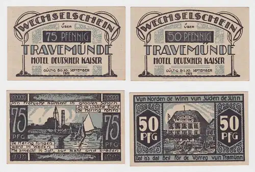 2 Banknoten Notgeld Travemünde Hotel Deutscher Kaiser ohne Datum (123255)