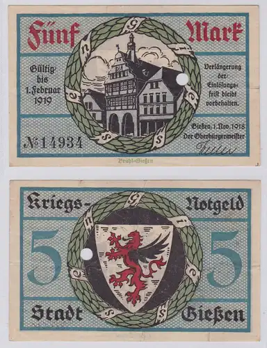 5 Mark Banknote Amtskörperschaft Stadt Giessen 1.11.1918 (126141)