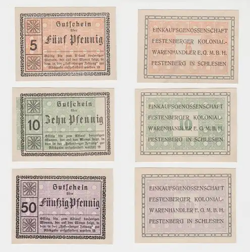 5 -50 Pfennig Banknoten Notgeld Festenberger Kolonialwarenhändler (137757)