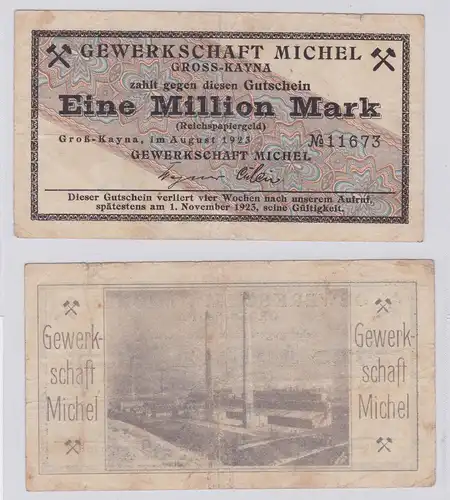 1 Million Mark Banknote Groß-Kayna Gewerkschaft Michel August 1923 (126526)