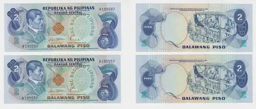 2 x 2 Piso Banknoten Philipinen kassenfrisch UNC. (138478)