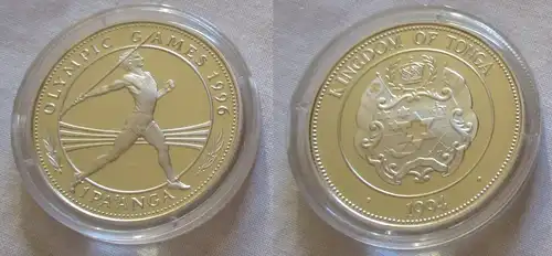 1 Pa´anga Silber Münze Tonga Olympia Atlanta 1996, Speerwerfer 1994 (126160)