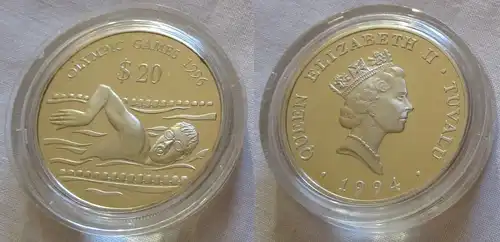 20 Dollar Silber Münze Tuvalu Olympiade 1996 Atlanta Schwimmer 1994 (126238)