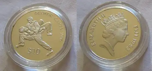 10 Dollar Silber Münze Fiji Fidschi Olympiade Atlanta 1996 2 Judoka PP (125945)