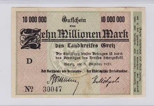 10 Millionen Mark Banknote Inflation Landkreis Greiz 3.10.1923 (125927)
