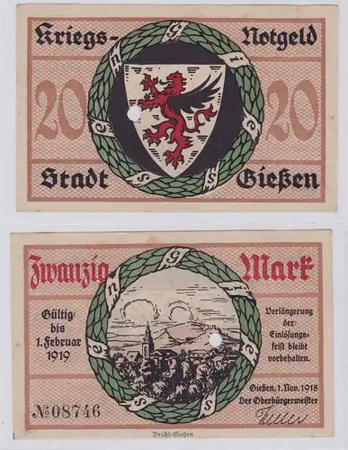 20 Mark Banknote Amtskörperschaft Stadt Giessen 1.11.1918 (126293)