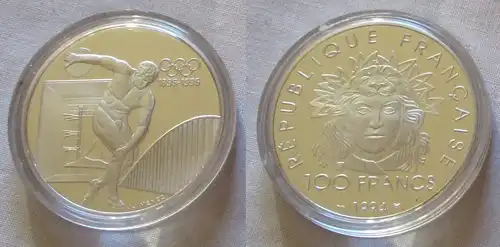 100 Franc Silber Münze Frankreich Olympia 1996 100 Jahre Spiele 1994 (126423)