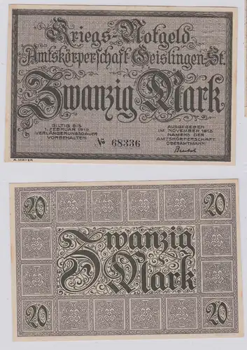 20 Mark Banknote Amtskörperschaft Geislingen November 1918 (126290)