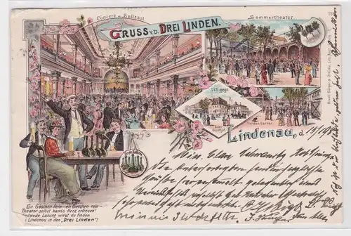 9038547 Ak Lithographie Gruß von den Drei Linden Lindenau bei Leipzig 1898