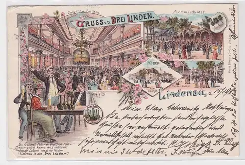  Ak Lithographie Gruß von den Drei Linden Lindenau bei Leipzig 1898