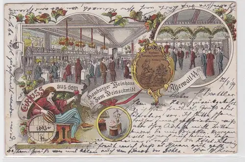 905215 Ak Lithographie Gruß aus dem Hamburger Weinhaus "Zum Weinschmidt" 1899