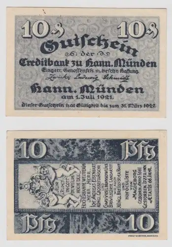 10 Pfennig Banknoten Notgeld Hann.Münden Creditbank e.GmbH 1921 (139004)