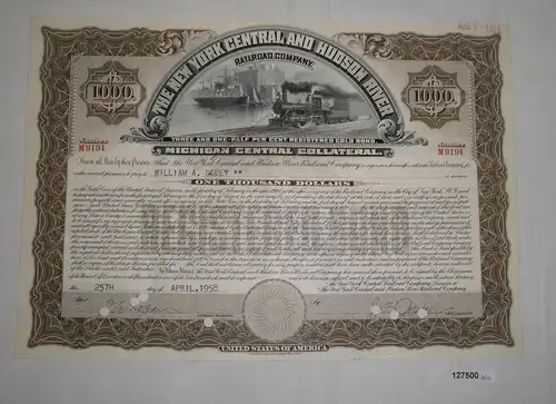 1000 Dollar Aktie The New York Central and Hudson River Michigan 1958 (127500)