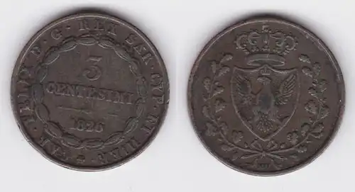 3 Centimes Kupfer Münze Italien Regno Sardinien 1826 ss+ (142522)