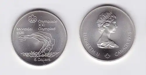 5 Dollar Silber Münze Canada Kanada Olympiade Montreal Schwimmen 1975 (117920)