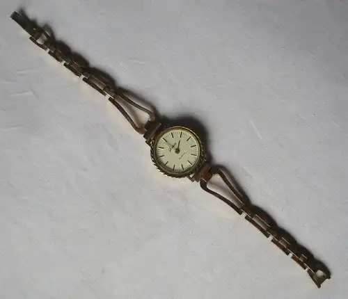 vergoldete Damen Armbanduhr Glashütte Quartz 11. FDGB-Kongress 1987 (130012)