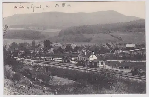 902933 Ak Welsede bei Pyrmont Bahnstrecke und Bahnhof 1910
