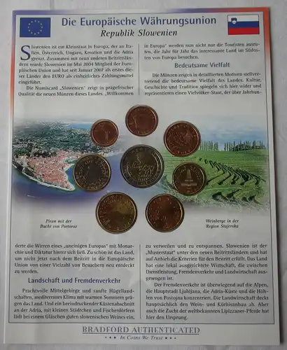 KMS Euro Kursmünzensatz Slowenien 2007 in Stempelglanz + Zertifikat (160372)
