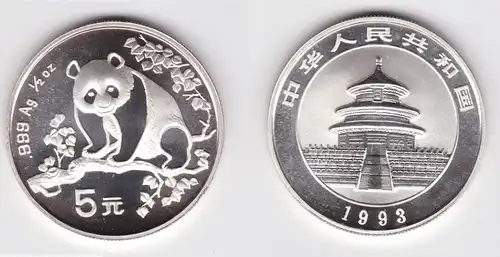 5 Yuan Silber Münze China 1993 Panda 1/2 Unze Silber (162589)