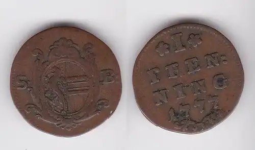 1 Pfennig Kupfer Münze Österreich Salzburg Erzbistum 1777 ss (162483)