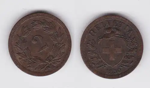 2 Rappen Kupfer Münze Schweiz 1850 A ss (162329)