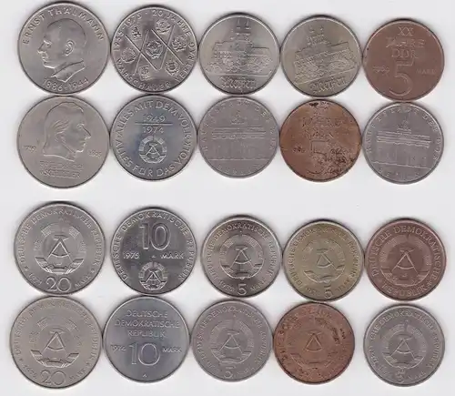 10 x DDR Gedenk Münzen 5, 10 und 20 Mark Meißen Thälmann Schiller (162349)