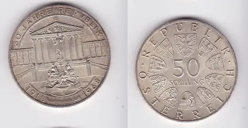 50 Schilling Silber Münze Österreich 50 Jahre Republik 1918-1968 (159091)