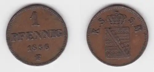 1 Pfennig Kupfer Münze Sachsen 1856 F ss (143402)