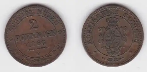 2 Pfennig Kupfer Münze Sachsen 1866 B ss (143098)