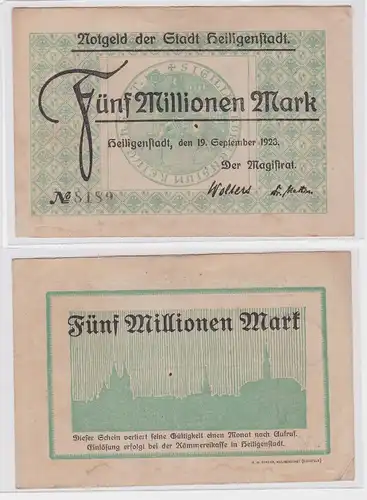 5 Millionen Mark Banknote Stadt Heiligenstadt 19.9.1923 (122130)