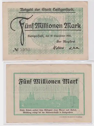 5 Millionen Mark Banknote Stadt Heiligenstadt 19.9.1923 (122132)