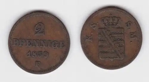 2 Pfennig Kupfer Münze Sachsen 1859 F ss (143007)