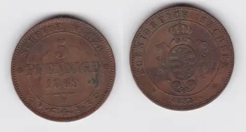 5 Pfennig Kupfer Münze Sachsen 1869 B ss (143243)