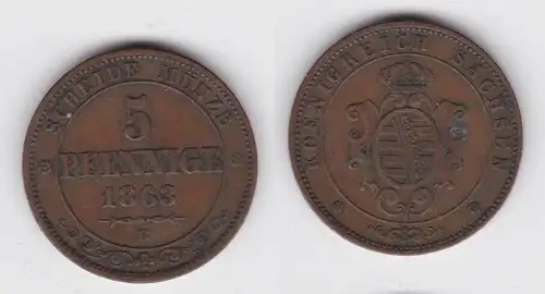 5 Pfennig Kupfer Münze Sachsen 1863 B ss (143086)