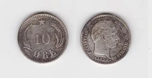 10 Öre Silber Münze Dänemark 1899 Delphin (133707)